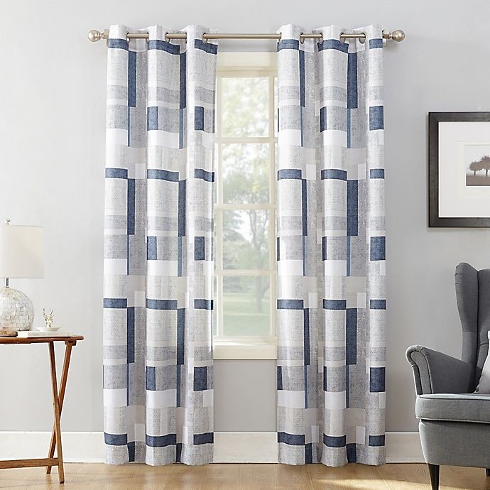 slide 1 of 4, No. 918 No.918 Takumi Geometric Blocks Grommet Window Curtain Panel - Navy, 84 in