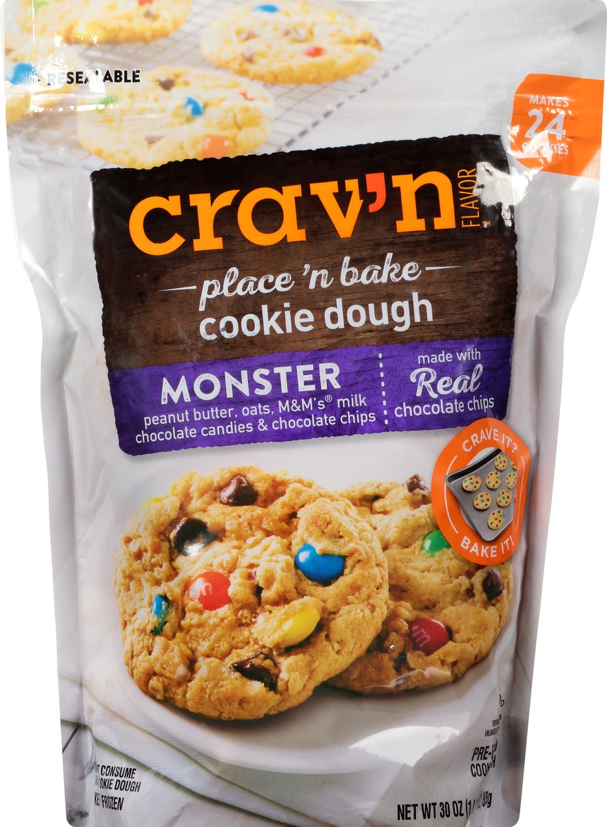 slide 4 of 13, Crav'n Flavor Place 'N Bake Monster Cookie Dough 30 oz Bag, 30 oz