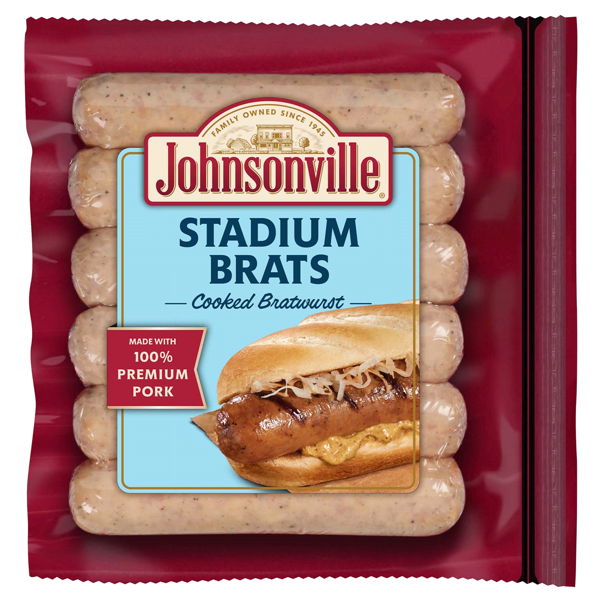 slide 1 of 1, Johnsonville Stadium Brats Cooked Bratwurst, 14 oz