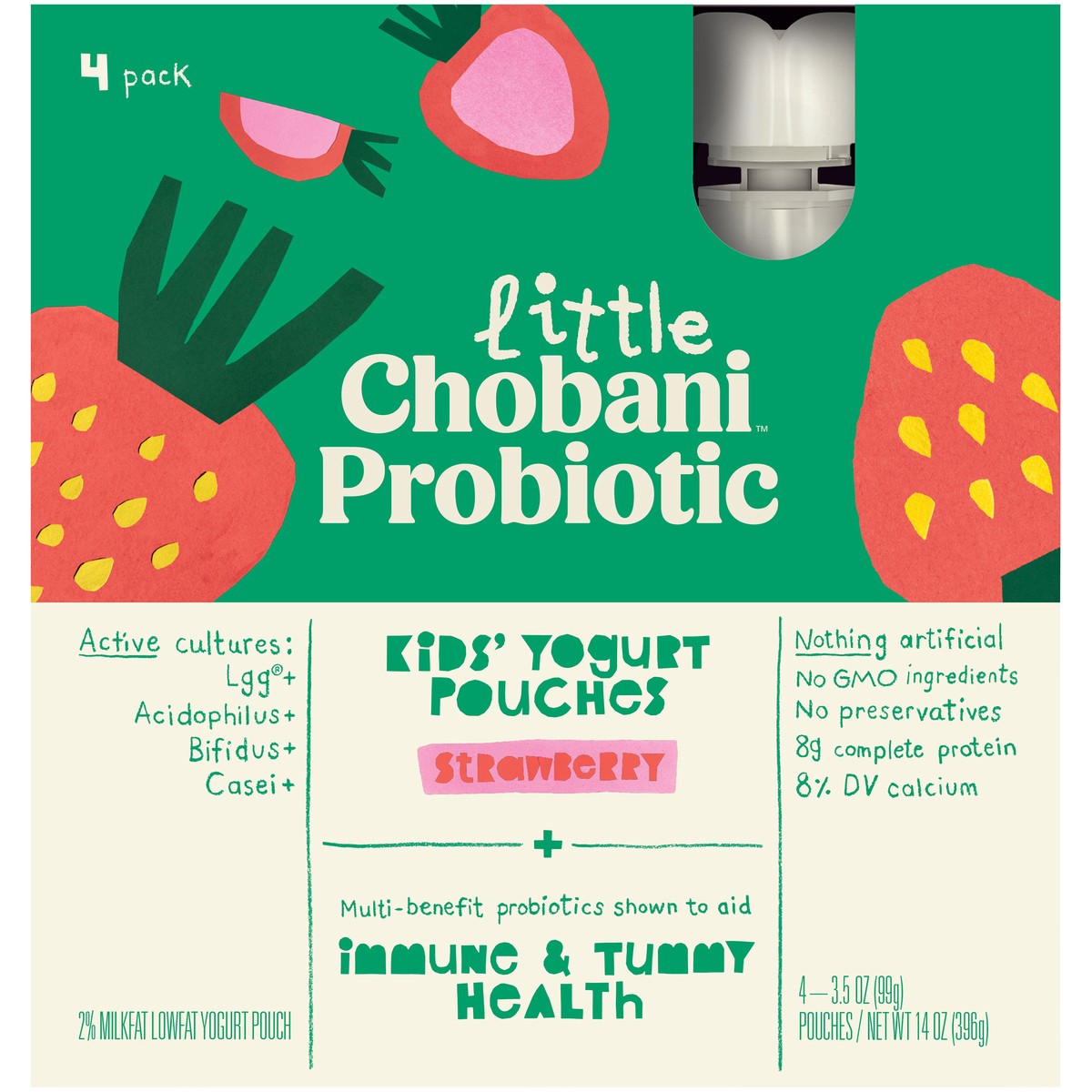 slide 6 of 9, Little Chobani Probiotic Pouches Strawberry 3.5oz 4-pack, 4 ct; 3.5 oz