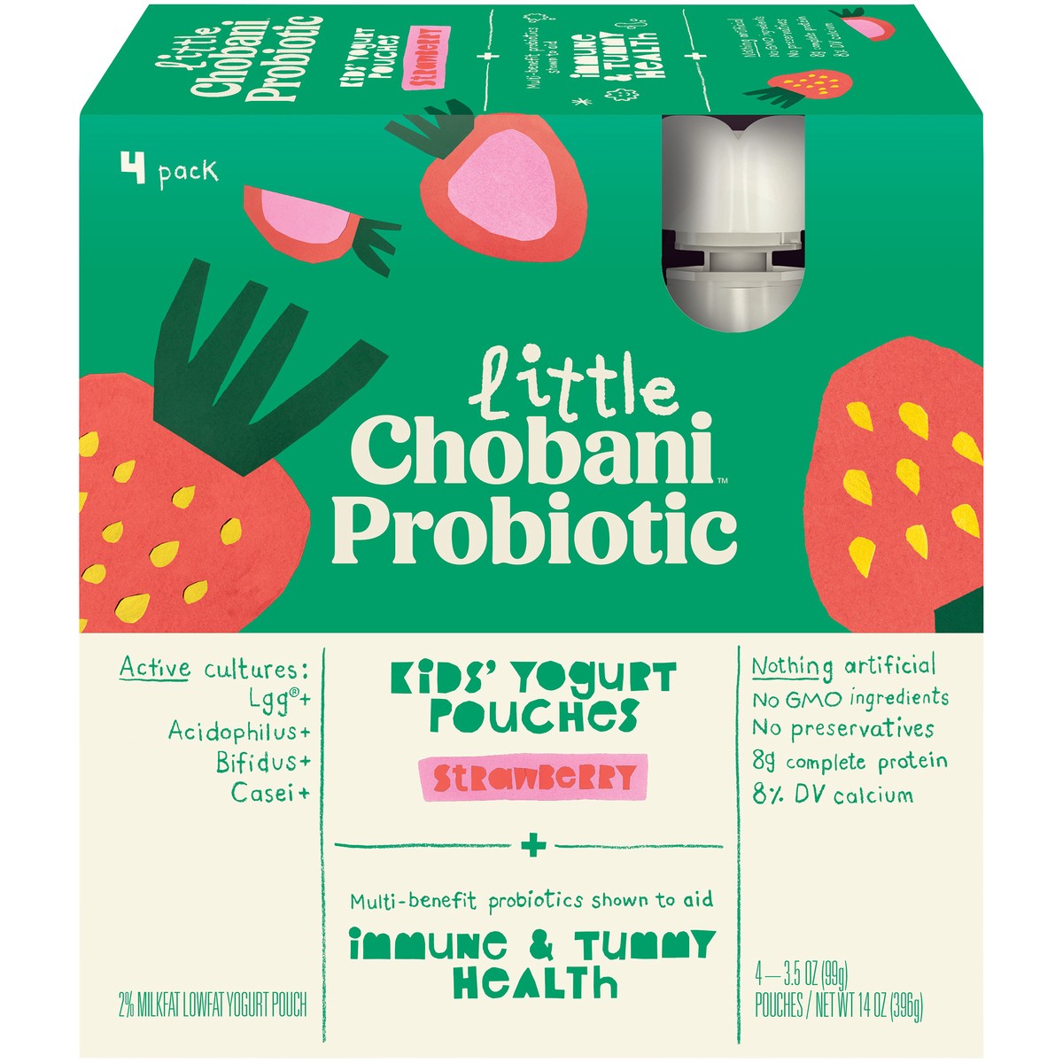 slide 1 of 9, Little Chobani Probiotic Pouches Strawberry 3.5oz 4-pack, 4 ct; 3.5 oz