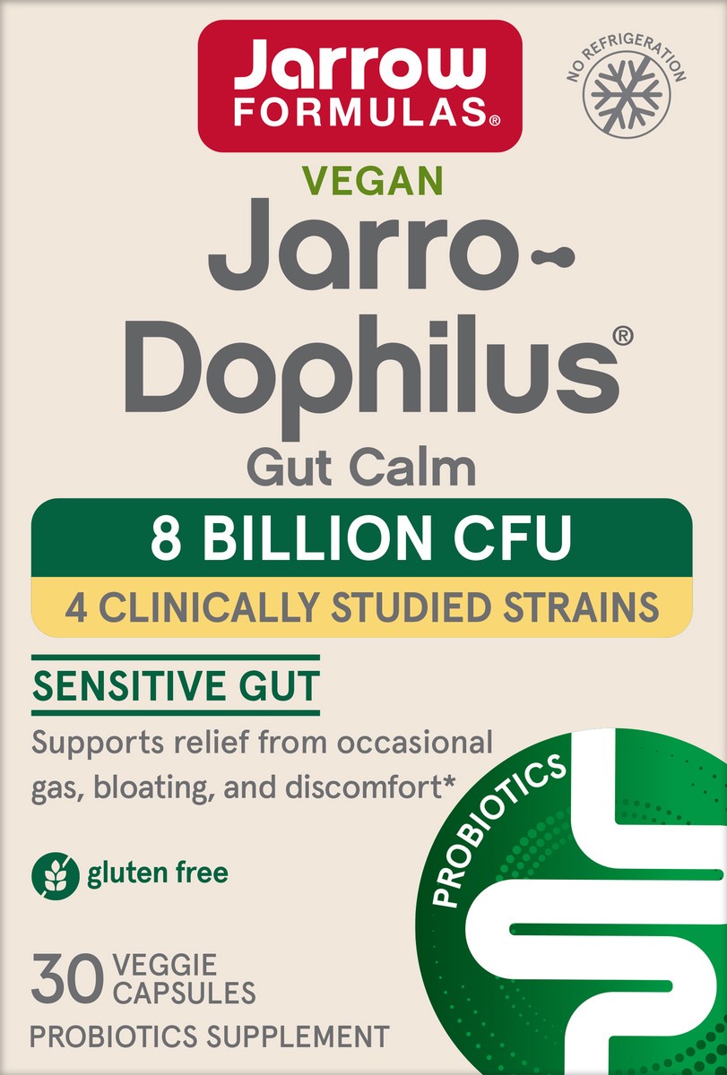 slide 6 of 6, Jarrow Formulas Jarro-Dophilus Gut Calm Probiotic - 8 Billion CFU - 30 Delayed Release Veggie Caps, Supports Relief from Occasional Gas, Bloating & Discomfort, 1 ct