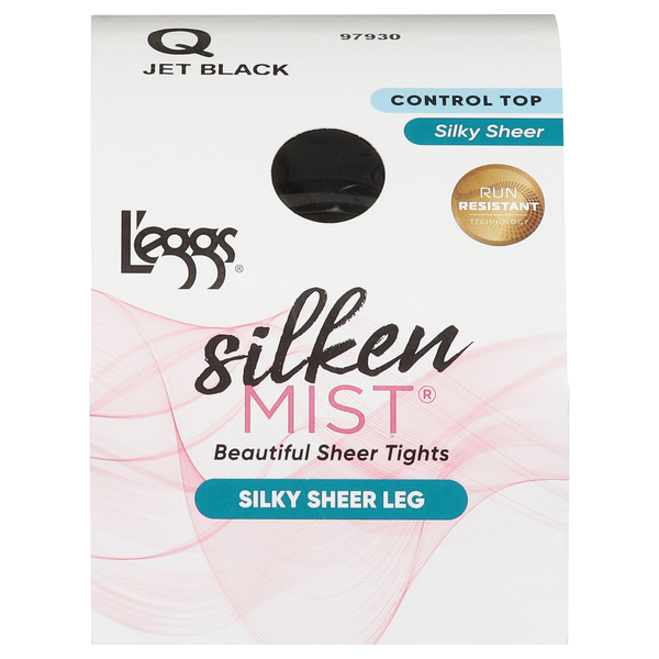 slide 1 of 1, L'eggs Silken Mist Jet Black Silky Sheer Leg Beautiful Sheer Tights Q 1 ea, 1 ct