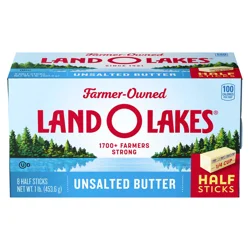 Land O'Lakes Unsalted Butter in Half Sticks, 8 Half Sticks, 1 lb Pack