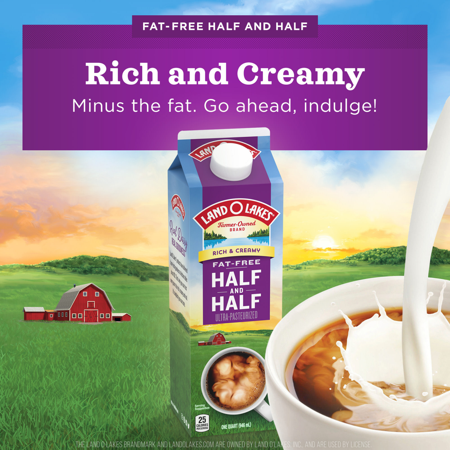 slide 7 of 8, Land O'Lakes Fat-Free Half And Half, 1 Quart, 1 qt