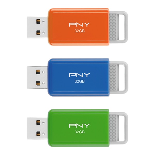 slide 1 of 5, Pny Usb 2.0 Flash Drives, 32Gb, Assorted Colors, Pack Of 3 Drives, 3 ct