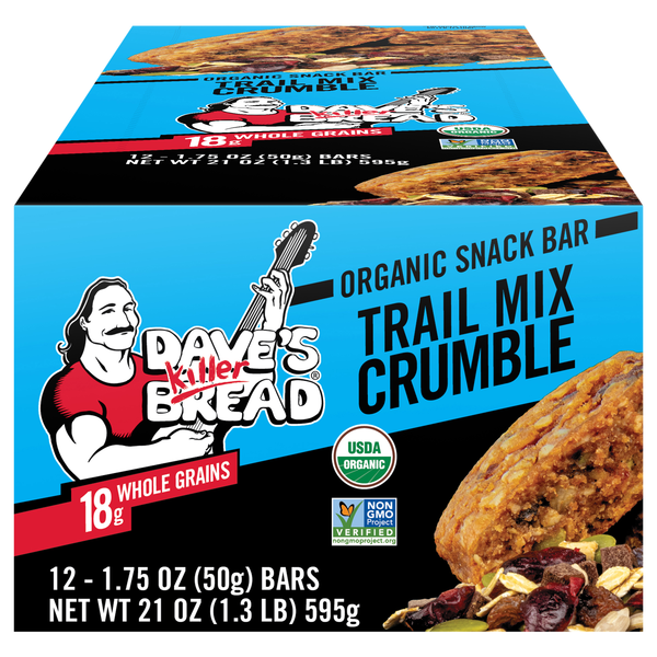 slide 1 of 1, Dave's Killer Bread Trail Mix Crumble Organic Snack Bars, 12 Individually Wrapped Snack Bars, 12 ct