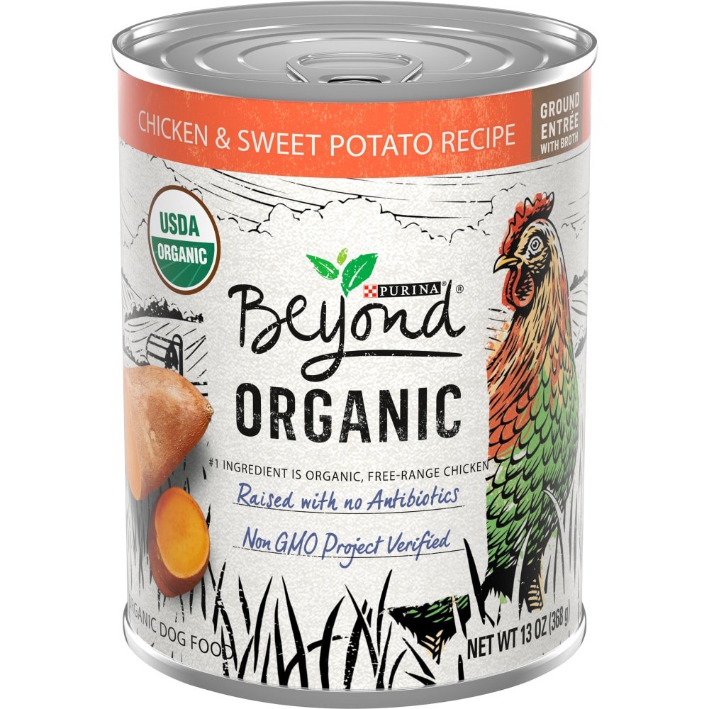 slide 1 of 3, Beyond Purina Beyond Organic Wet Dog Food, Organic Chicken & Sweet Potato Adult Recipe Ground Entrée With Broth, 13 oz