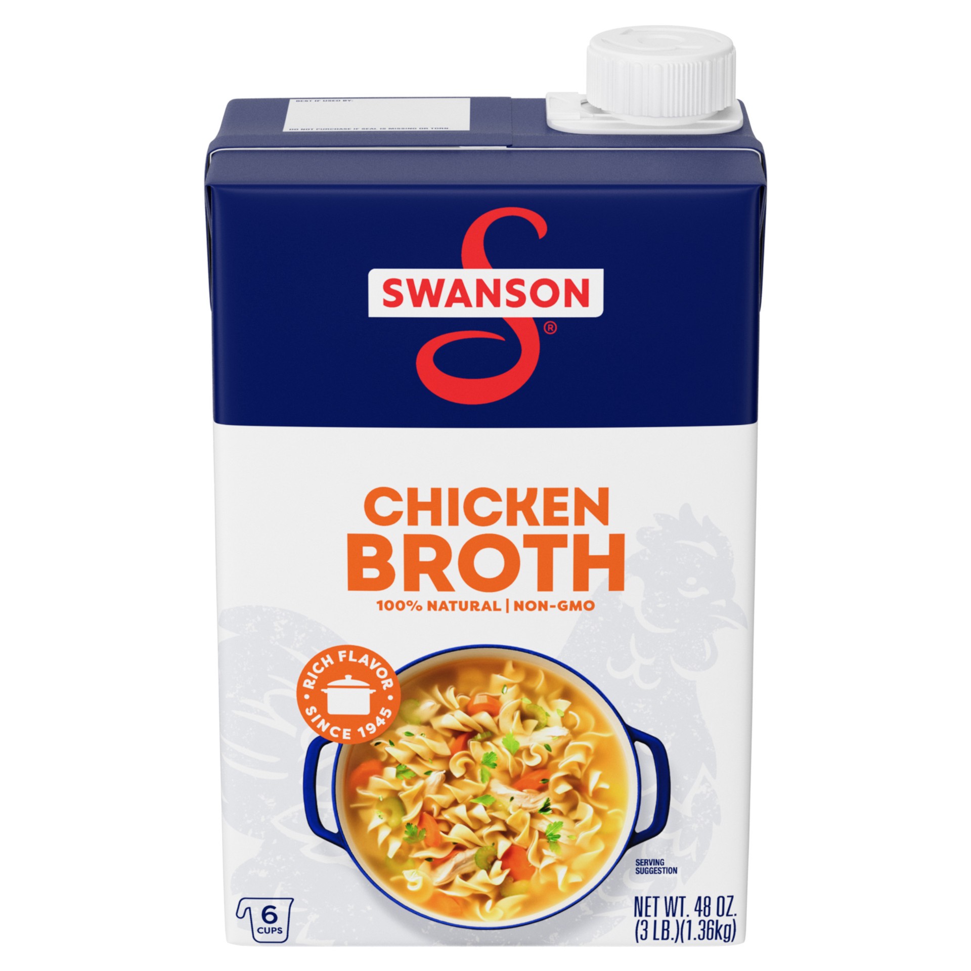 slide 1 of 1, Swanson 100% Natural Chicken Broth, 48 oz Carton, 48 fl oz