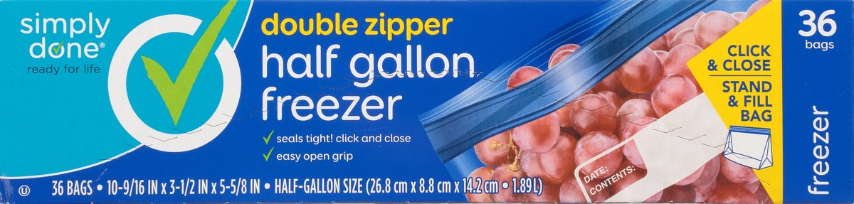 slide 4 of 8, Simply Done Freezer Bags, Double Zipper, Half Gallon, 36 ct