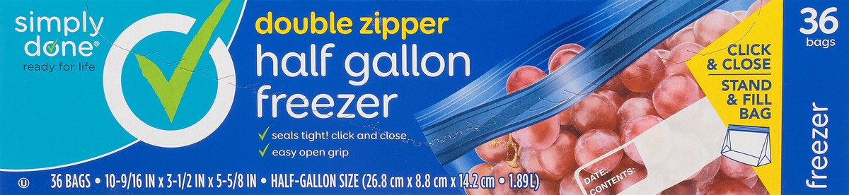 slide 3 of 8, Simply Done Freezer Bags, Double Zipper, Half Gallon, 36 ct