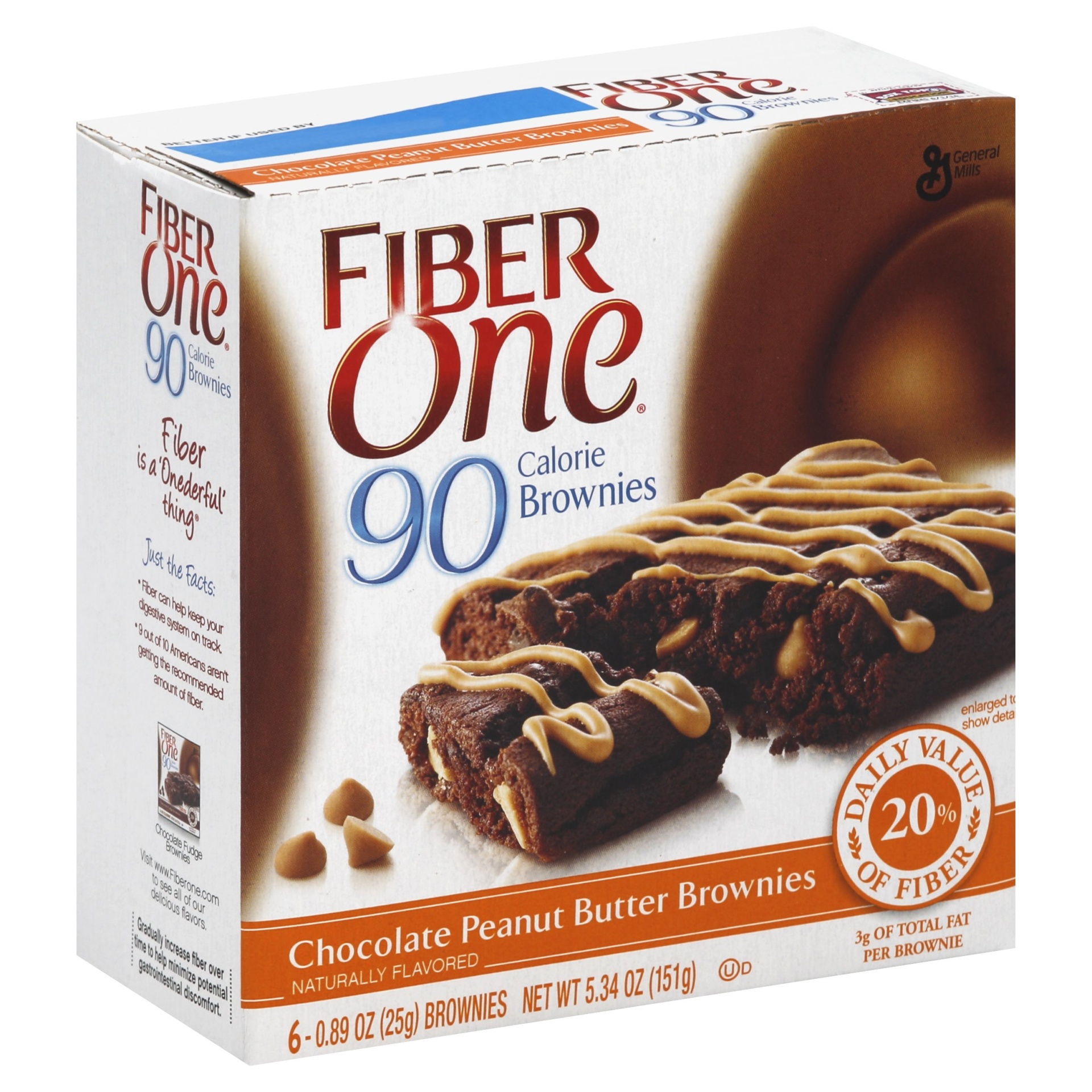 slide 1 of 1, Fiber One 90 Calorie Brownie Chocolate Peanut Butter Brownies, 6 ct; 0.89 oz