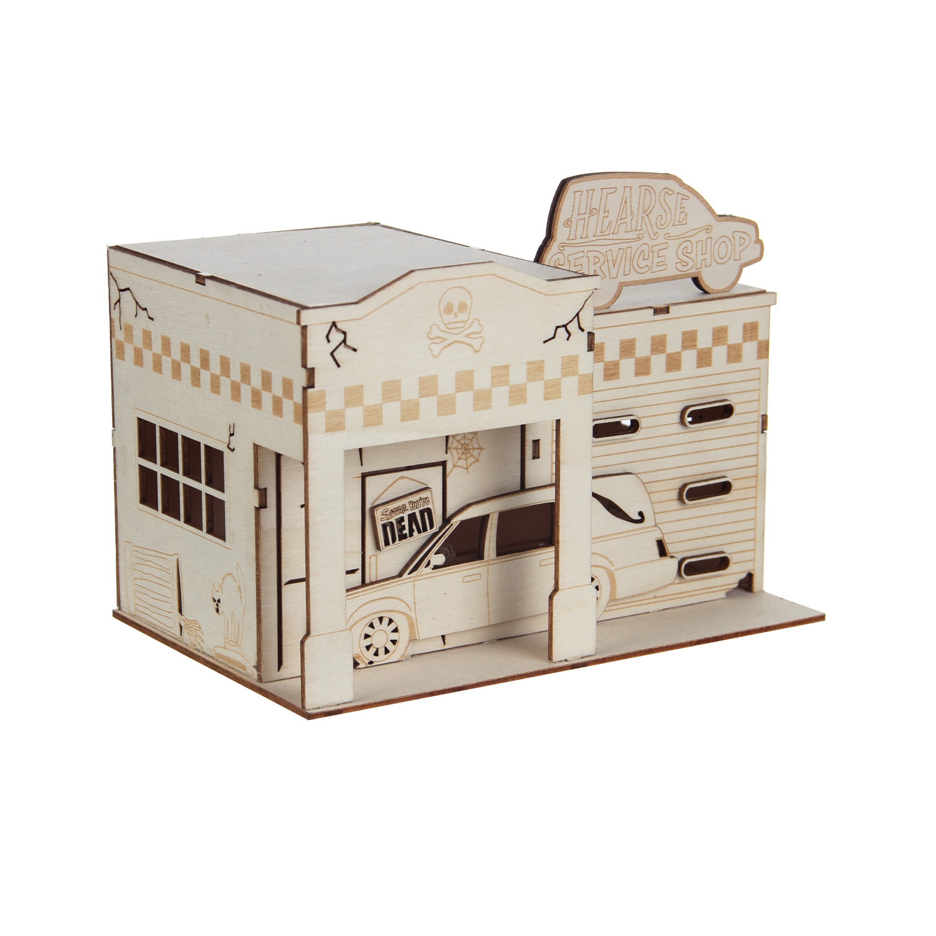 slide 4 of 5, 8" Diy Village Hearse Shop Led Wood Decor By Make Market, 8 in