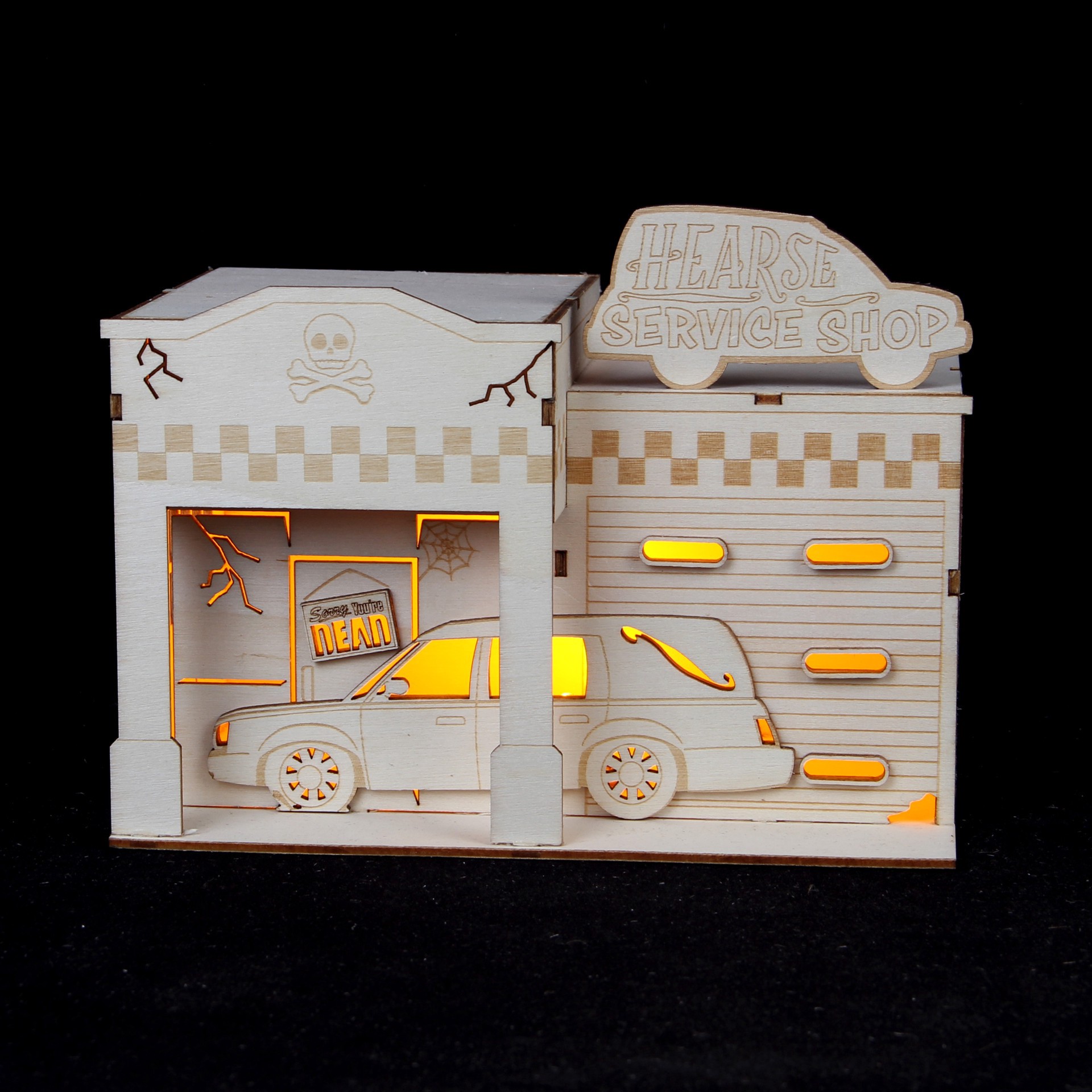 slide 5 of 5, 8" Diy Village Hearse Shop Led Wood Decor By Make Market, 8 in