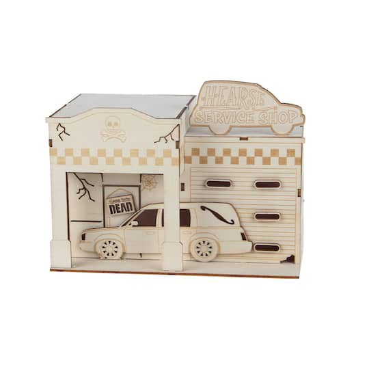 slide 1 of 5, 8" Diy Village Hearse Shop Led Wood Decor By Make Market, 8 in