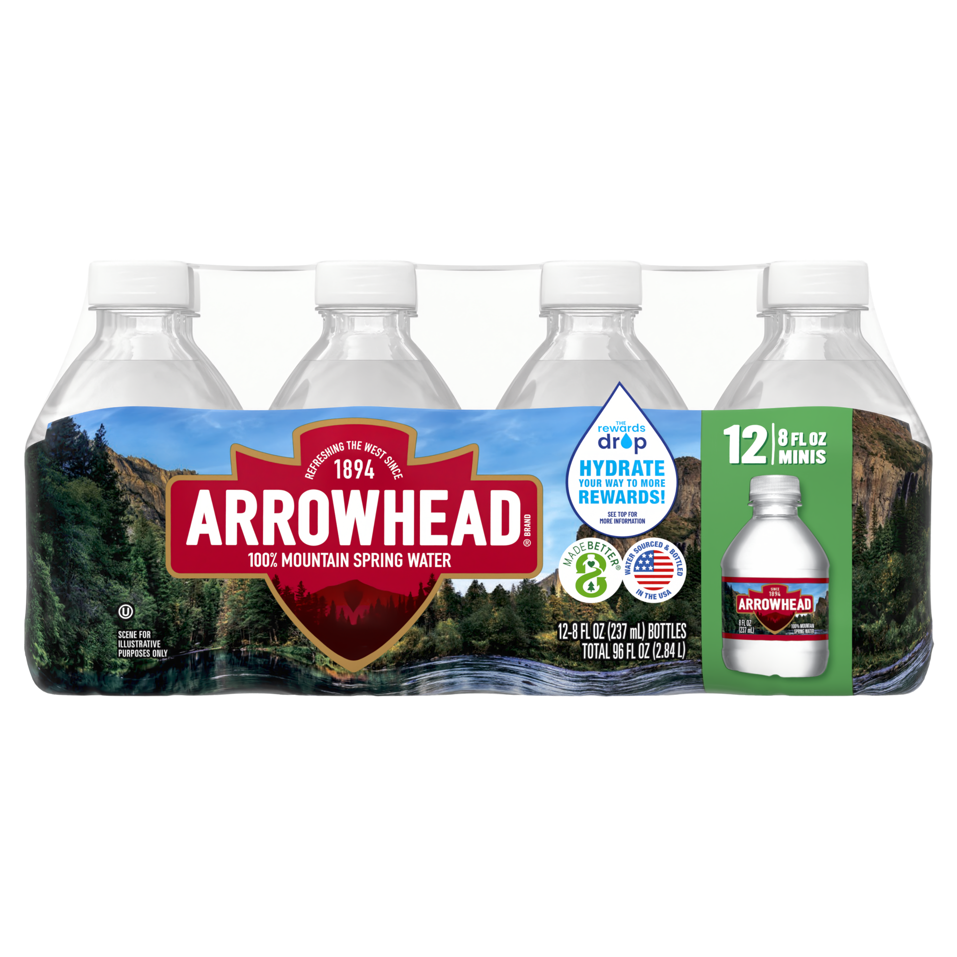 slide 2 of 5, ARROWHEAD Brand 100% Mountain Spring Water, 8-ounce mini plastic bottles  (Pack of 12), 