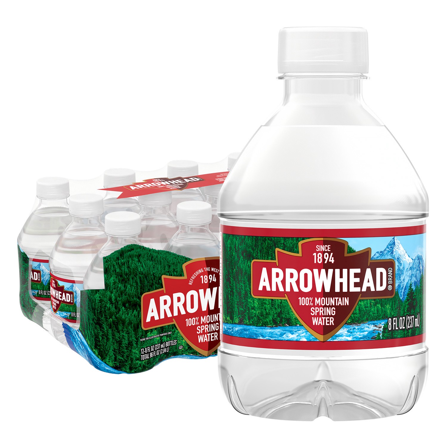 slide 4 of 5, ARROWHEAD Brand 100% Mountain Spring Water, 8-ounce mini plastic bottles  (Pack of 12), 