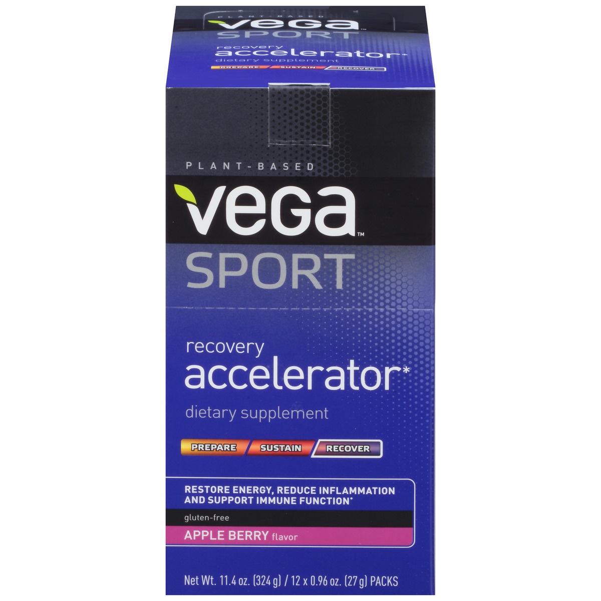 slide 1 of 1, Vega Sport Recovery Accelerator Apple Berry Dietary Supplement 12-0.96 oz. Packs, 12 ct; 11.4 oz