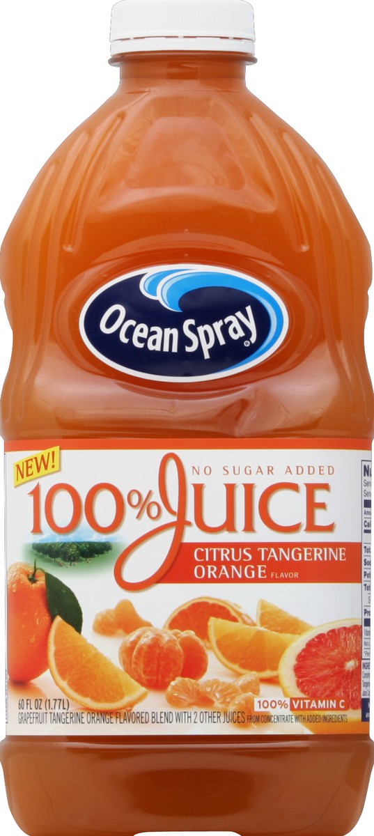 slide 4 of 4, Ocean Spray 100% Juice, No Sugar Added, Citrus Tangerine Orange Flavor, 60 fl oz