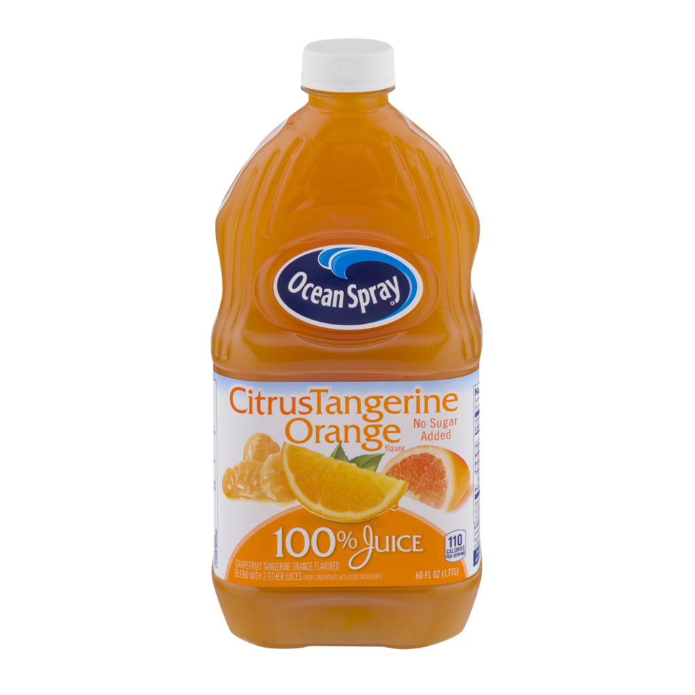 slide 1 of 4, Ocean Spray 100% Juice, No Sugar Added, Citrus Tangerine Orange Flavor, 60 fl oz