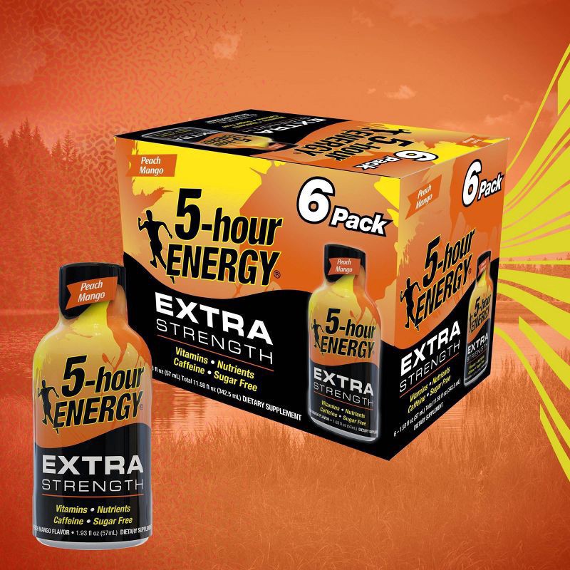 slide 3 of 4, 5-hour ENERGY Shot, Extra Strength, Peach Mango - 6 ct, 6 ct