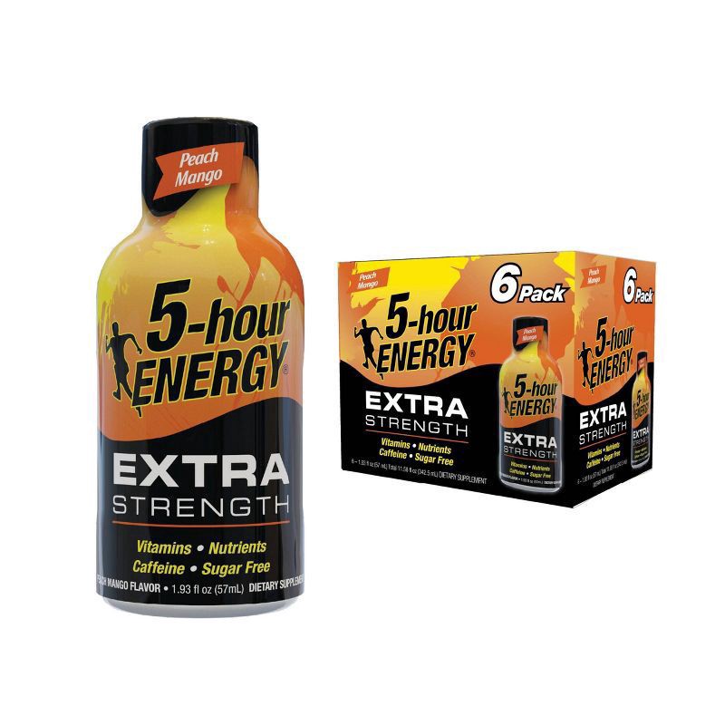 slide 1 of 4, 5-hour ENERGY Shot, Extra Strength, Peach Mango - 6 ct, 6 ct