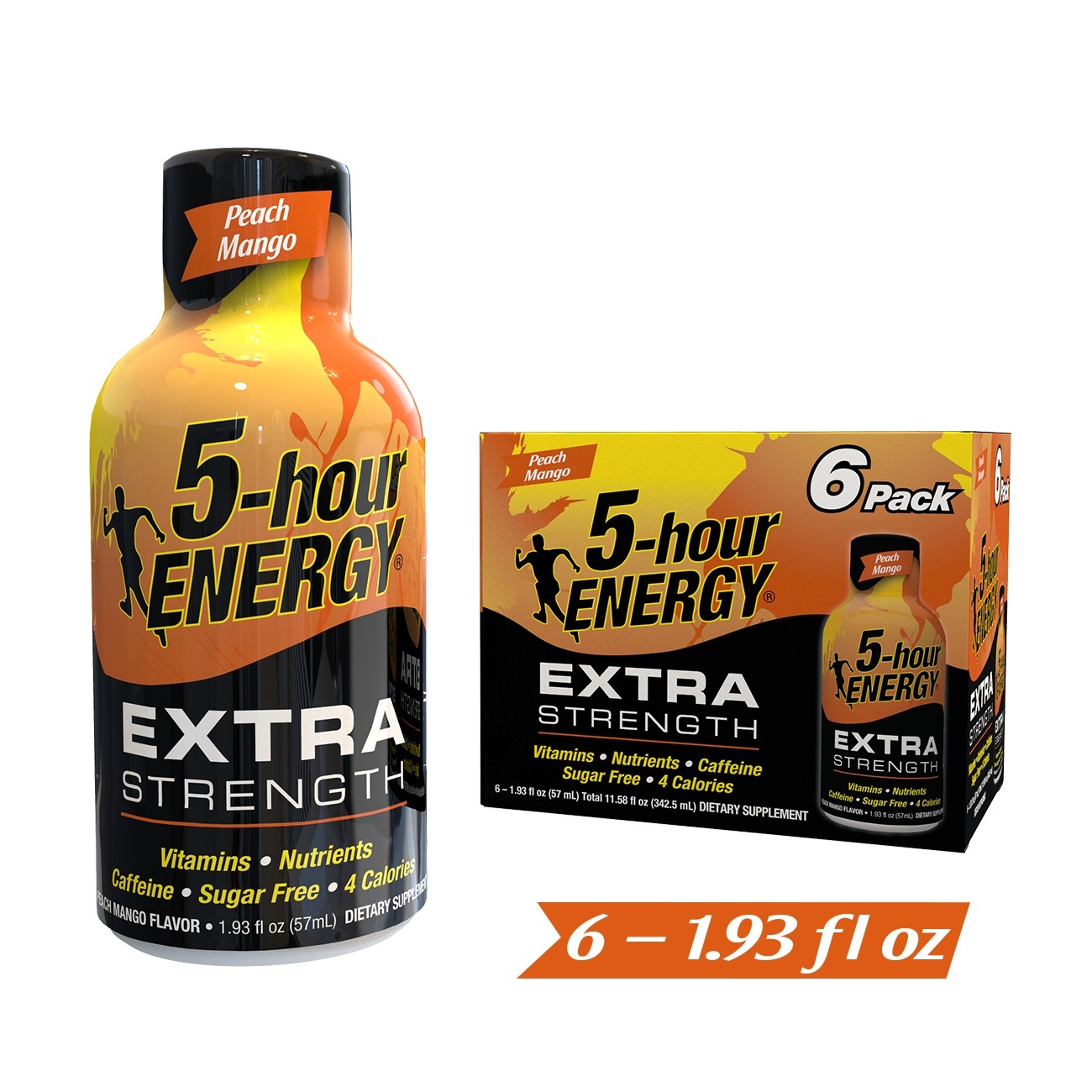 slide 1 of 1, 5-hour ENERGY Shots, Extra Strength, Peach Mango, 6 ct