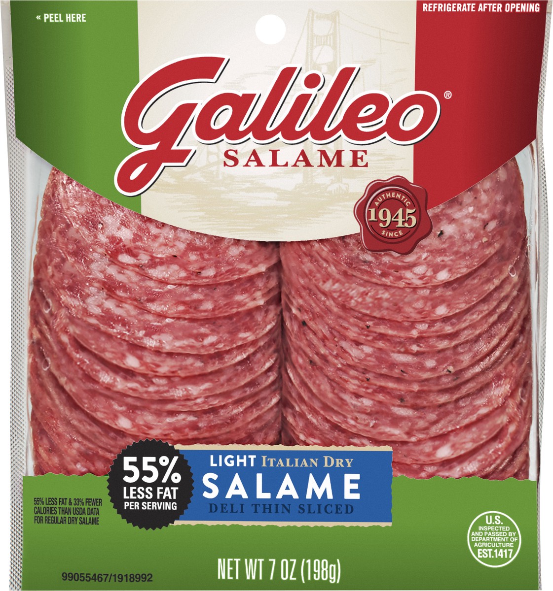 slide 4 of 6, Galileo Salame Deli Thin Sliced Light Italian Dry Salami, 7 oz., 198.45 g