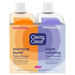 Clean & Clear 2-Pack Day and Night Face Cleansers with Citrus Morning Burst Facial Cleanser with Vitamin C & Relaxing Night Facial Cleanser with Sea Minerals, Oil Free & Non-Comedogenic