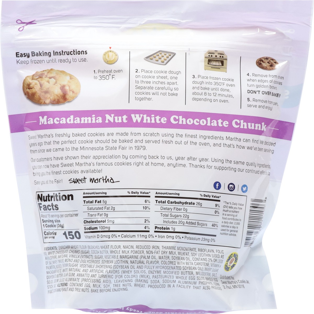 slide 5 of 14, Sweet Martha's Cookie Jar Macadamia Nut White Chocolate Chunk Cookie Dough 20 oz,