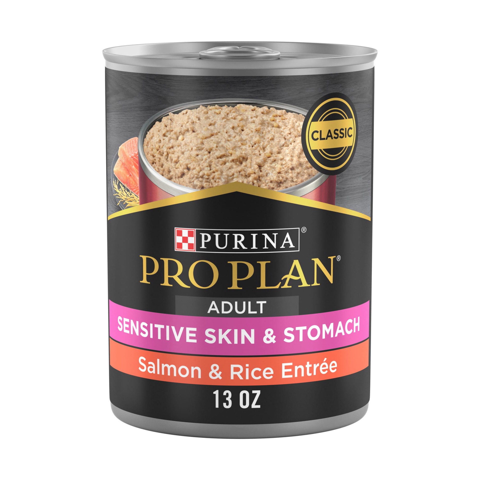slide 1 of 9, Purina® Pro Plan Sensitive Skin & Stomach Adult Wet Dog Food - Classic Pate, Salmon & Rice, 13 Oz, 13 oz