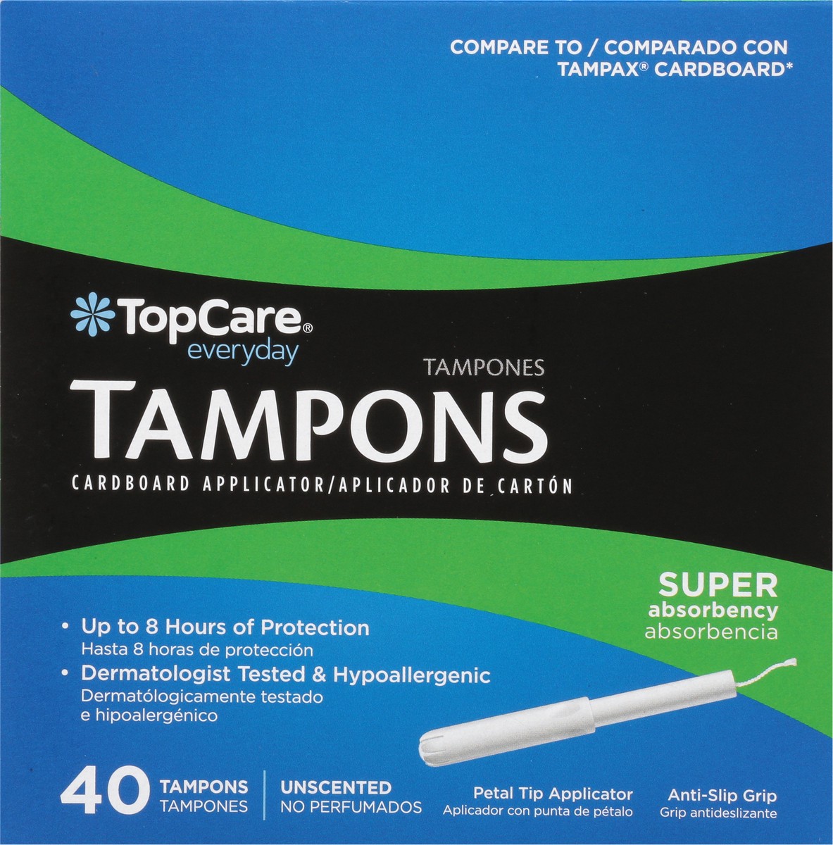 slide 6 of 9, TopCare Everyday Cardboard Applicator Super Absorbency Unscented Tampons 40 ea, 40 ct