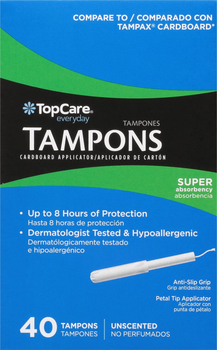 slide 7 of 9, TopCare Everyday Cardboard Applicator Super Absorbency Unscented Tampons 40 ea, 40 ct