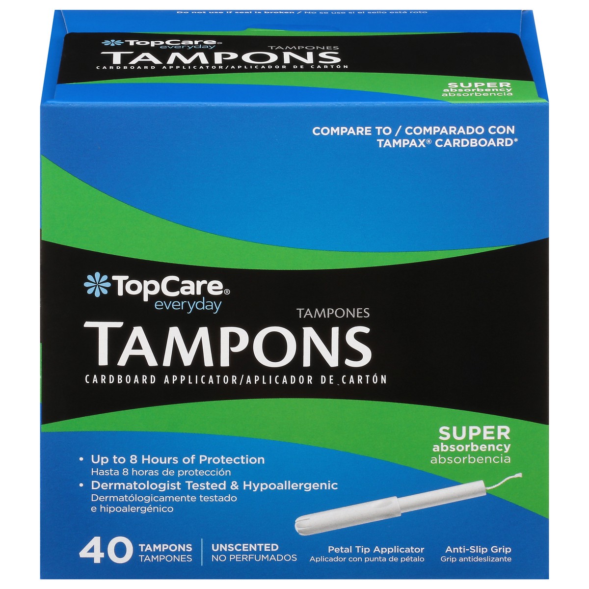 slide 1 of 9, TopCare Everyday Cardboard Applicator Super Absorbency Unscented Tampons 40 ea, 40 ct