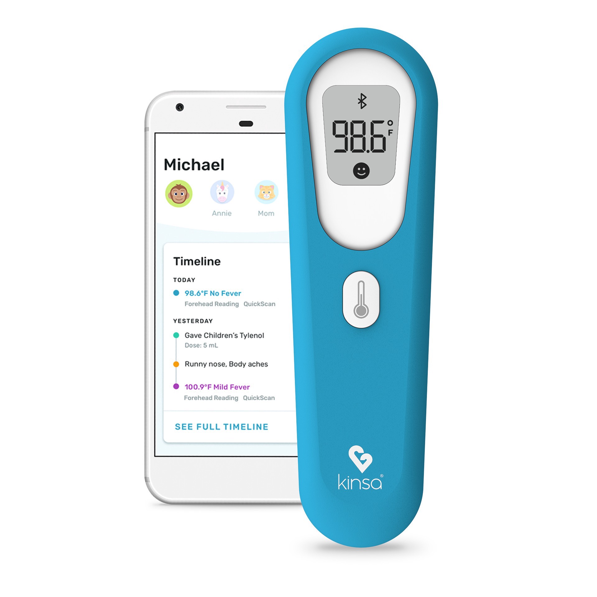 slide 1 of 5, Kinsa Quickscan Non-Contact Thermometer, 1 ct