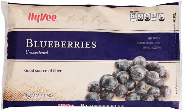slide 1 of 1, Hy-vee Freshly Frozen Unsweetened Blueberries, 32 oz