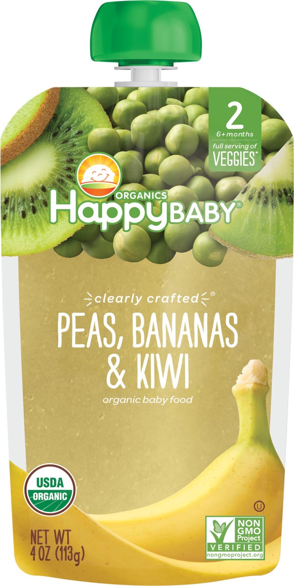 slide 5 of 6, Happy Baby Organics Clearly Crafted Stage 2 Peas, Bananas & Kiwi Pouch 4oz UNIT, 4 oz
