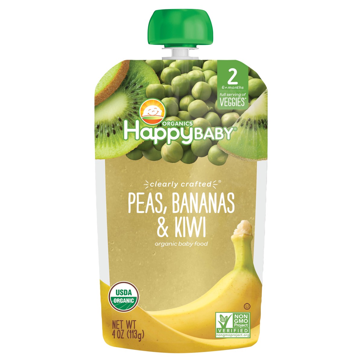 slide 6 of 6, Happy Baby Organics Clearly Crafted Stage 2 Peas, Bananas & Kiwi Pouch 4oz UNIT, 4 oz