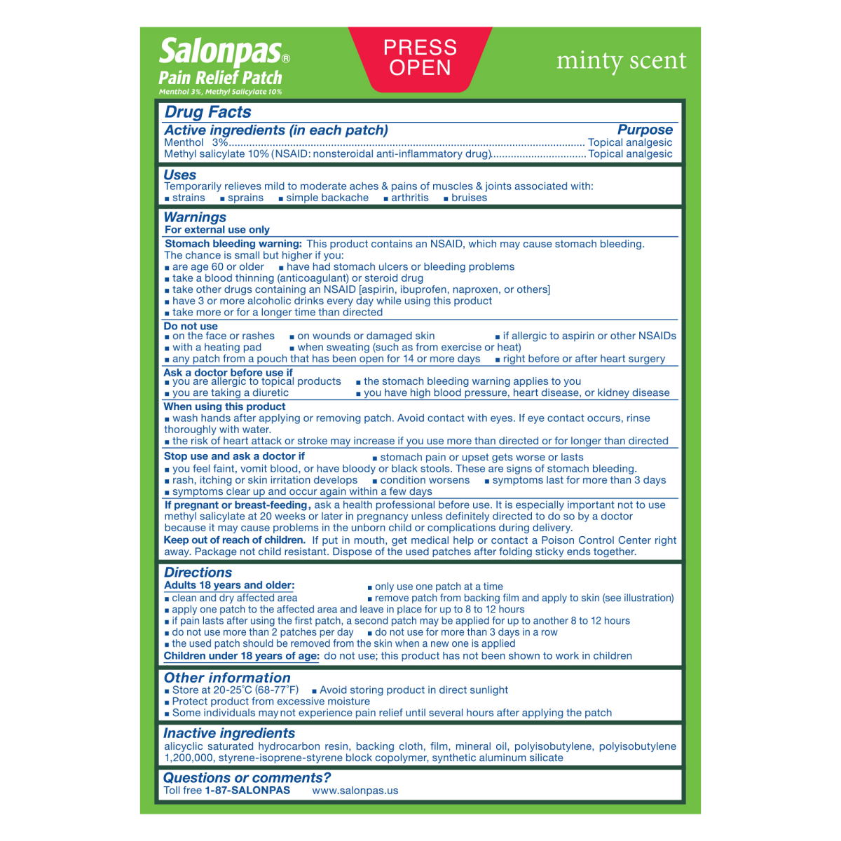 slide 2 of 2, Salonpas Pain Relief Patch, 12-Hour Mild To Moderate Pain Relief, 20 Ct, 20 ct