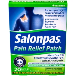 Salonpas Pain Relief Patch, 12-Hour Mild To Moderate Pain Relief, 20 Ct