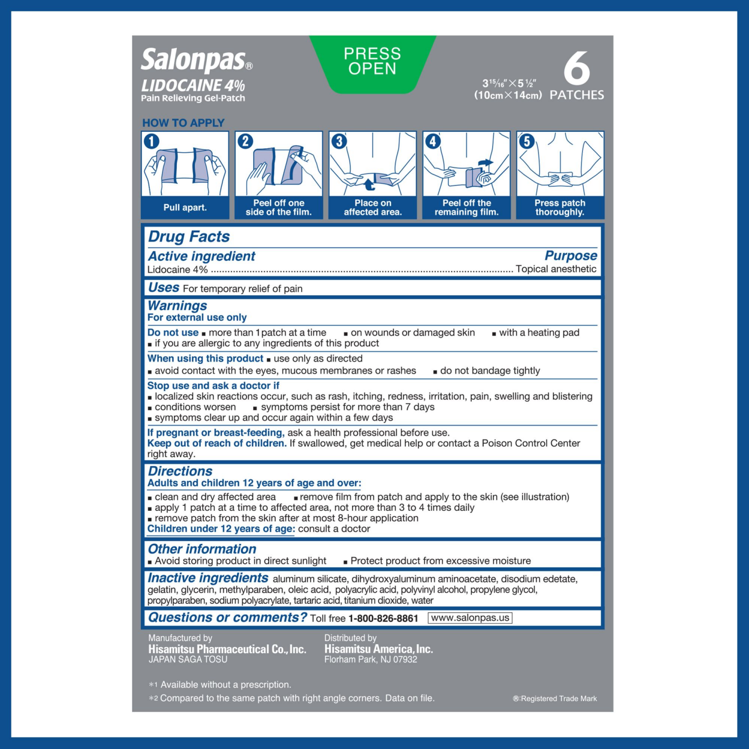 slide 3 of 8, Salonpas Lidocaine 4% Pain Relieving Gel Patch - 6ct, 6 ct