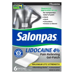 Salonpas Lidocaine 4% Pain Relieving Gel Patch - 6ct