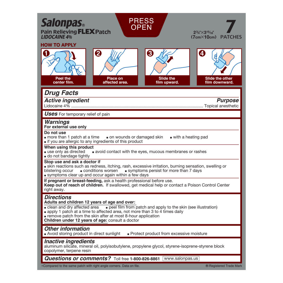 slide 2 of 2, Salonpas Pain Relieving Flex Patch Lidocaine 4% 7ct, 7 ct