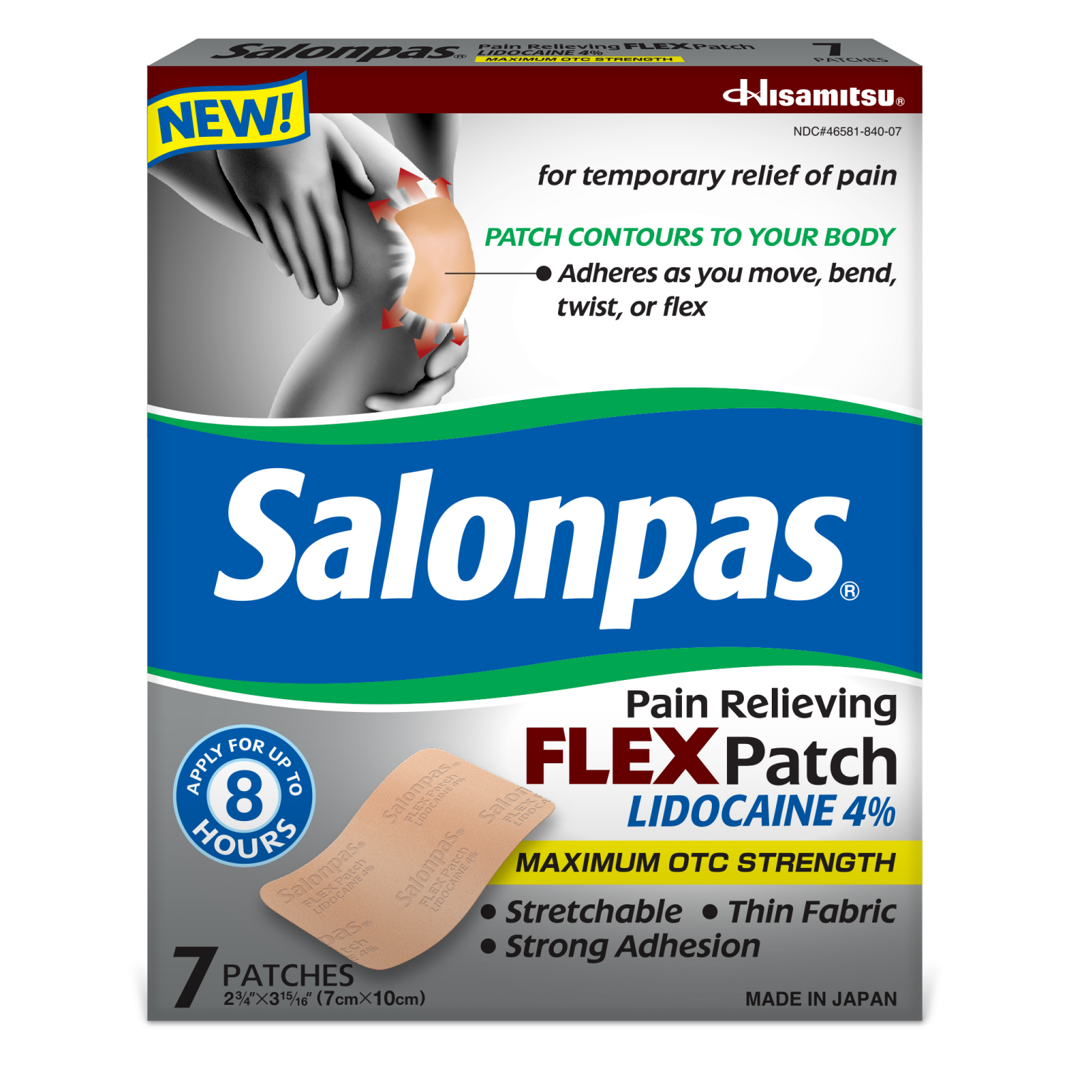 slide 1 of 2, Salonpas Pain Relieving Flex Patch Lidocaine 4% 7ct, 7 ct