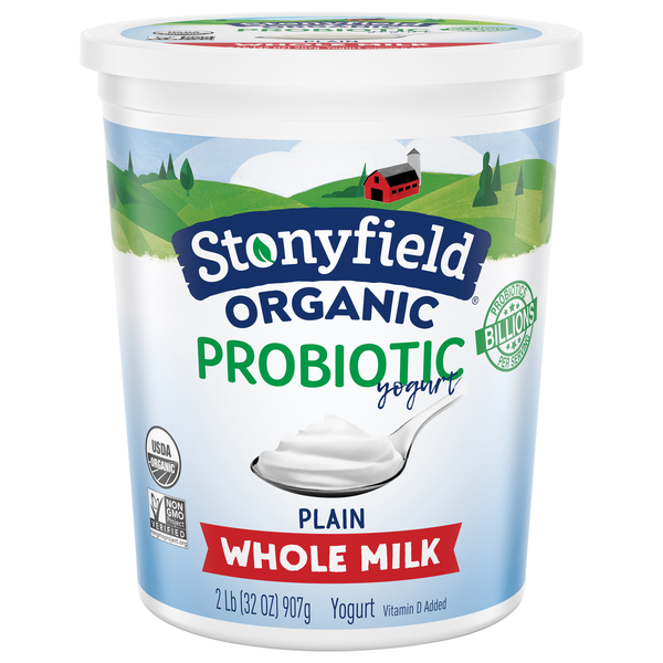 slide 1 of 1, Stonyfield Organic Probiotic Whole Milk Plain Yogurt, 32 oz
