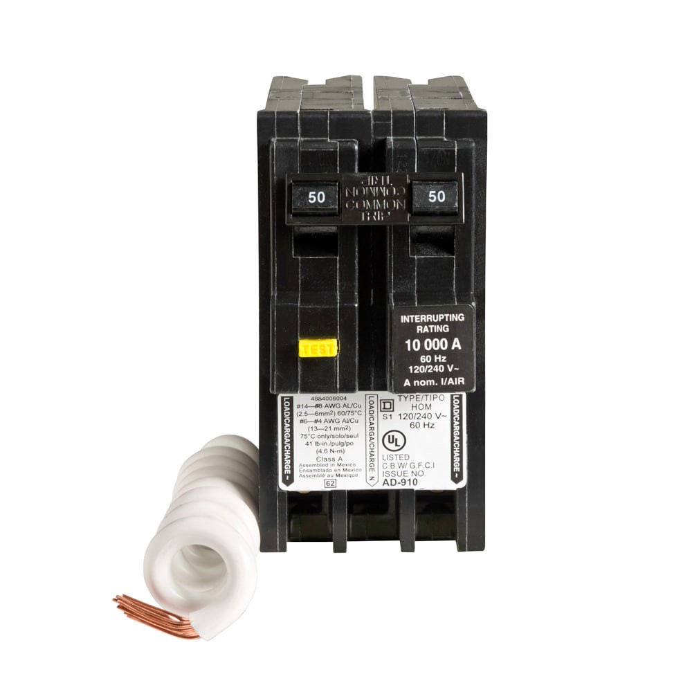 slide 5 of 6, Square D Homeline 50-amp 2 -Pole GFCI Circuit Breaker, 1 ct