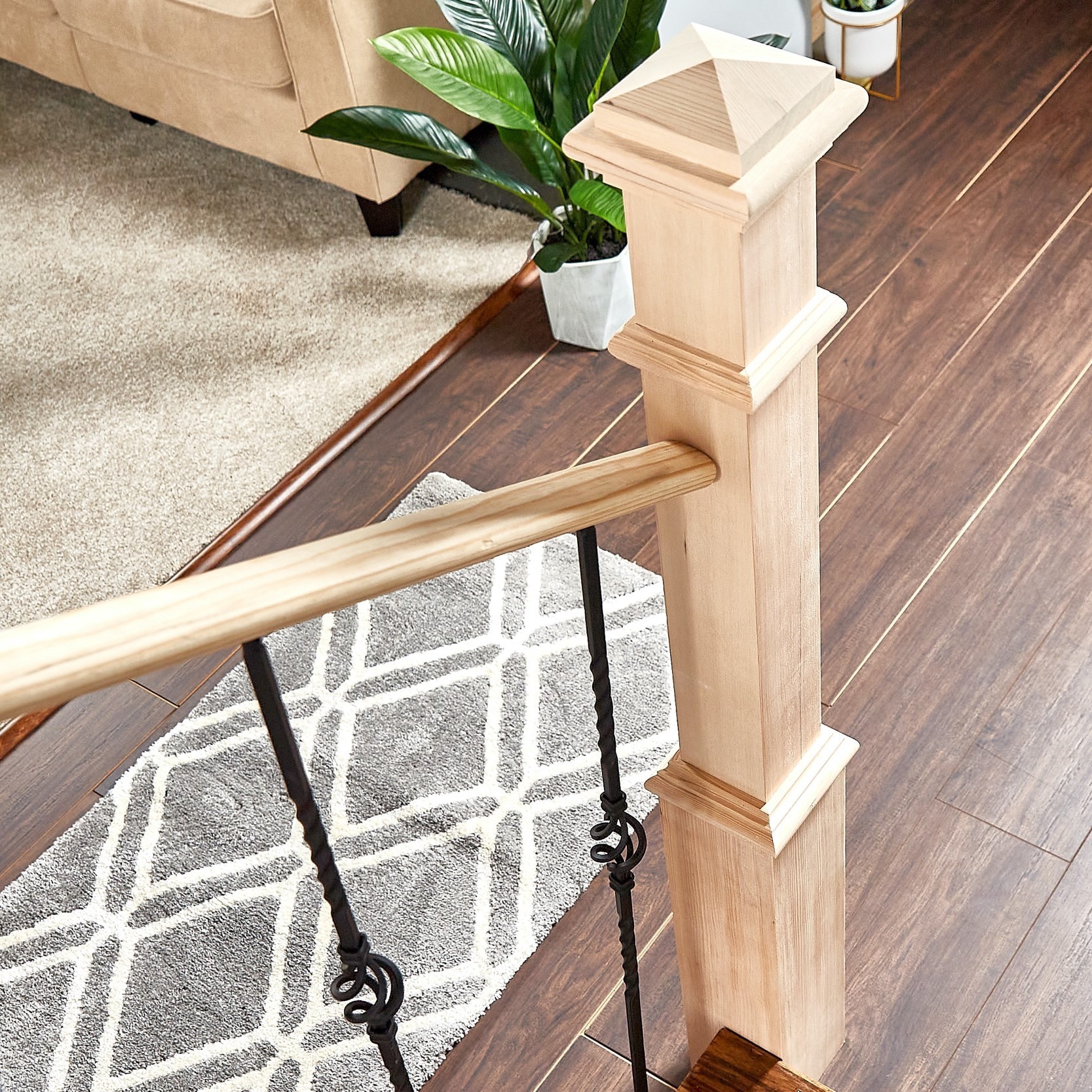 slide 2 of 3, L.J. Smith Stair Systems 56-in x 5.5-in Unfinished Hemlock Craftsman Starting Stair Newel Post, 1 ct