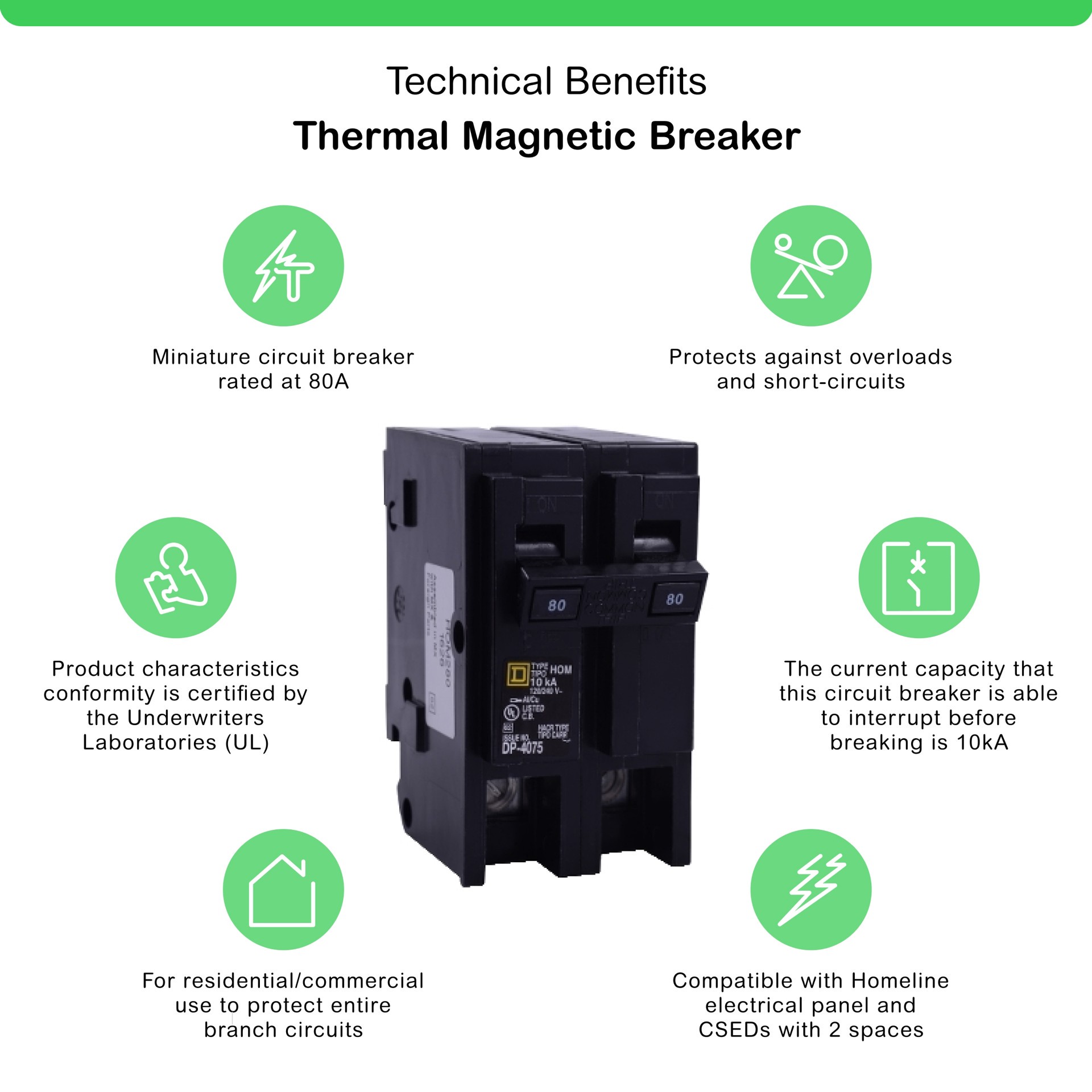 slide 2 of 4, Square D Homeline 80-amp 2 -Pole Standard trip Circuit Breaker, 1 ct