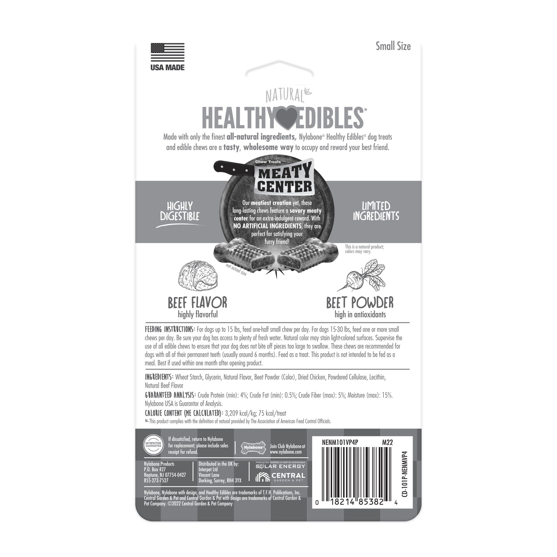 slide 4 of 10, Nylabone Healthy Edibles Meaty Center Natural Dog Treats Beef Small - Up to 30 lbs.(4 Count), 3.3 oz