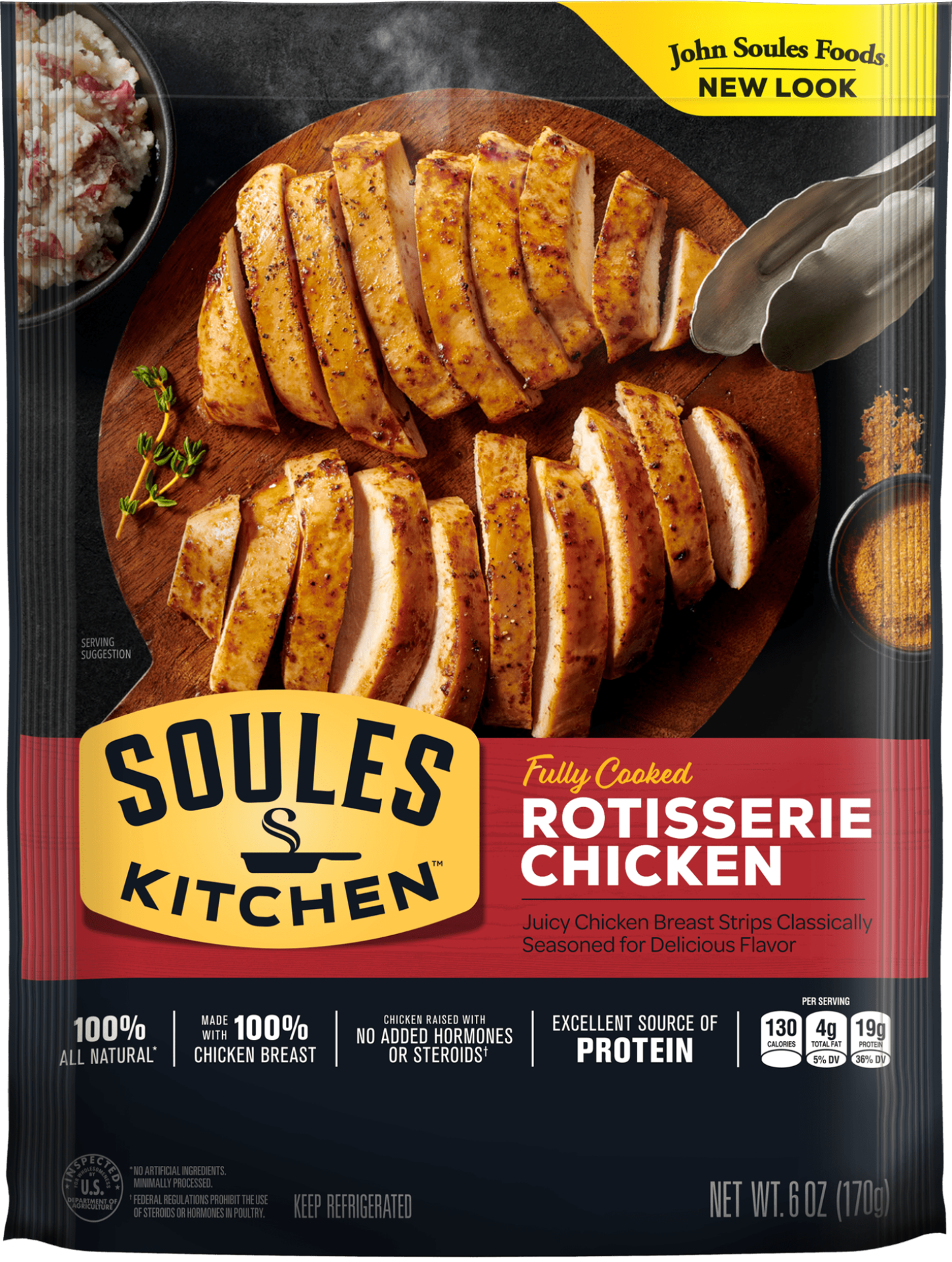 slide 1 of 5, Soules Kitchen John Soules Foods Seasoned Rotisserie Chicken, 6 oz, Refrigerated, 6 oz